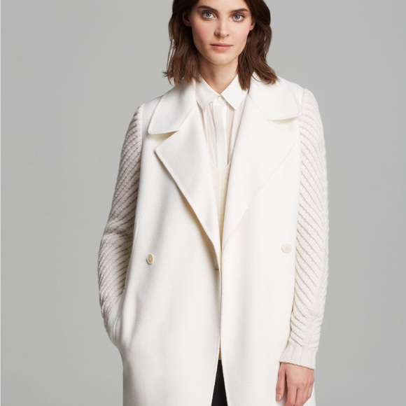 Vince cream wool double breasted coat with knit sleeves - XS - Picture 1 of 8